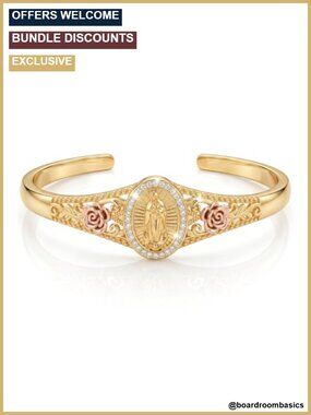 18K Gold Plated Virgin Mary Cuff Bracelet Adjustable Bangle Religious Jewelry